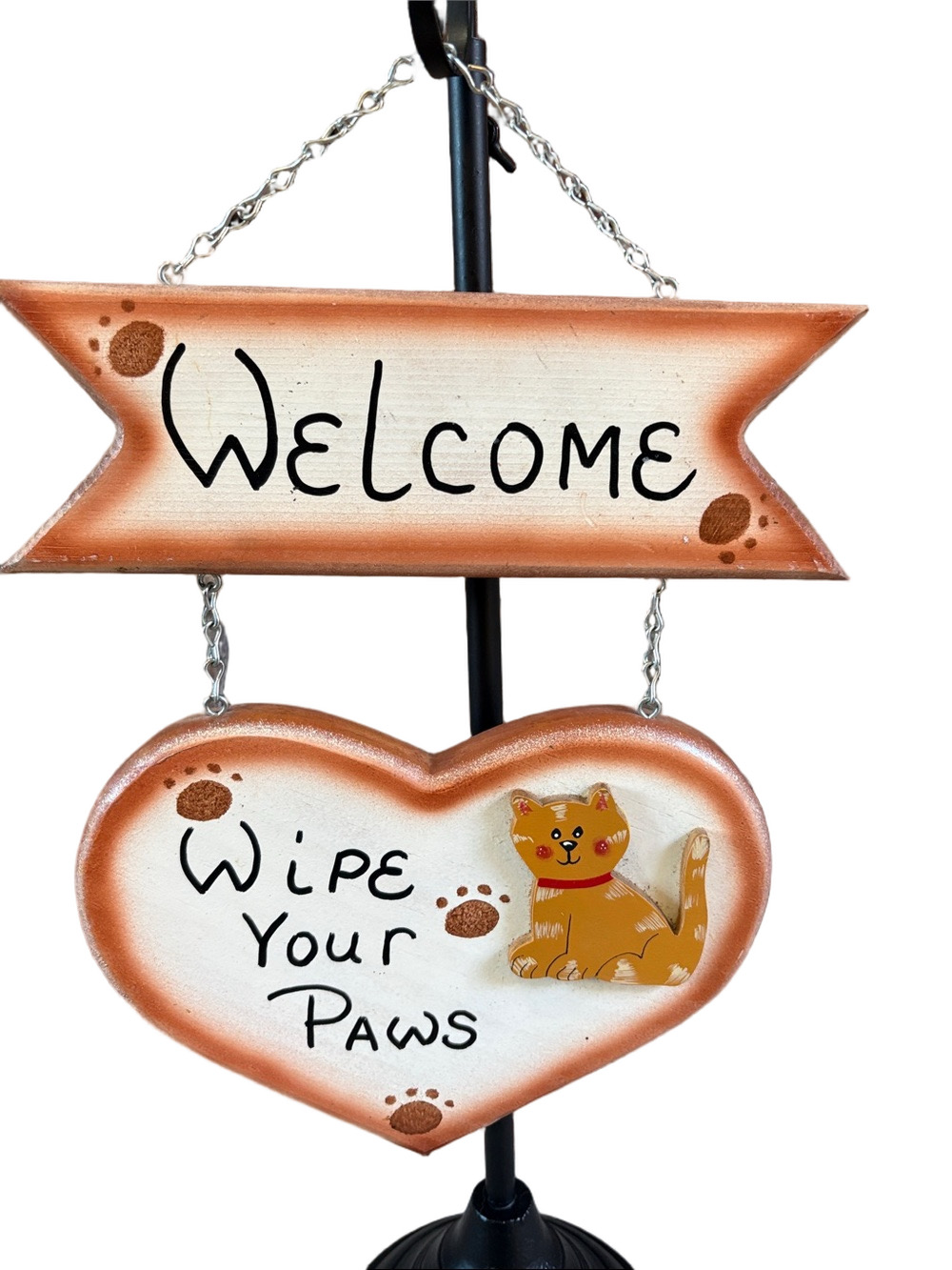 Vintage wooden Wipe Your Paws cat hanging sign